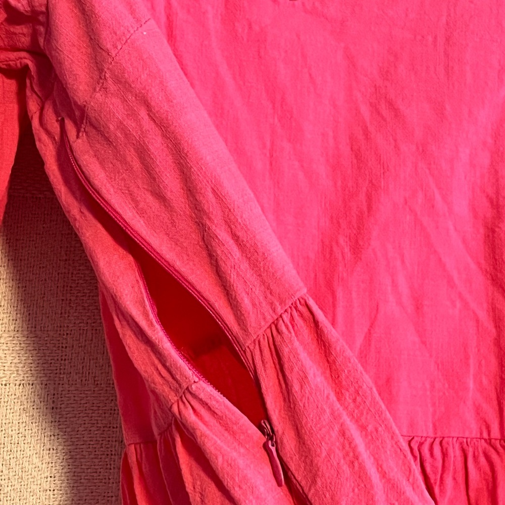 Fancyinn Women's Hot Pink V-Neck Tiered Long Sleeve Dress - Picture 6 of 7